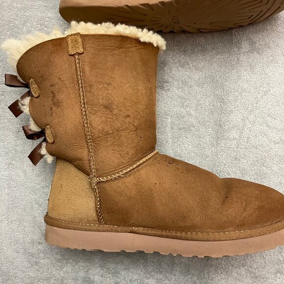 UGG Australia Bailey Bow II Suede Shearling Short Boots Women 10 Brown 1002954 - Picture 5 of 11